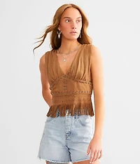 Studded Faux Suede Cropped Tank Top
