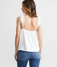 Feather Trim Satin Tank Top