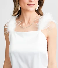 Feather Trim Satin Tank Top