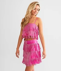 Tiered Rhinestone Fringe Cropped Tank Top