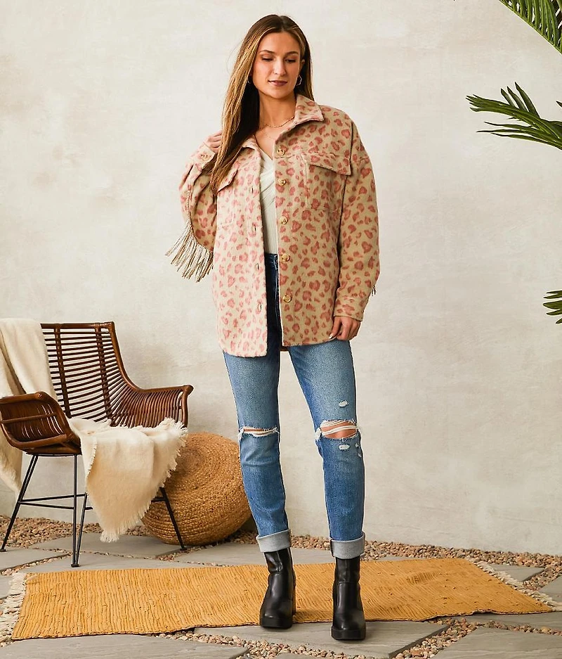 Brushed Leopard Fringe Shacket