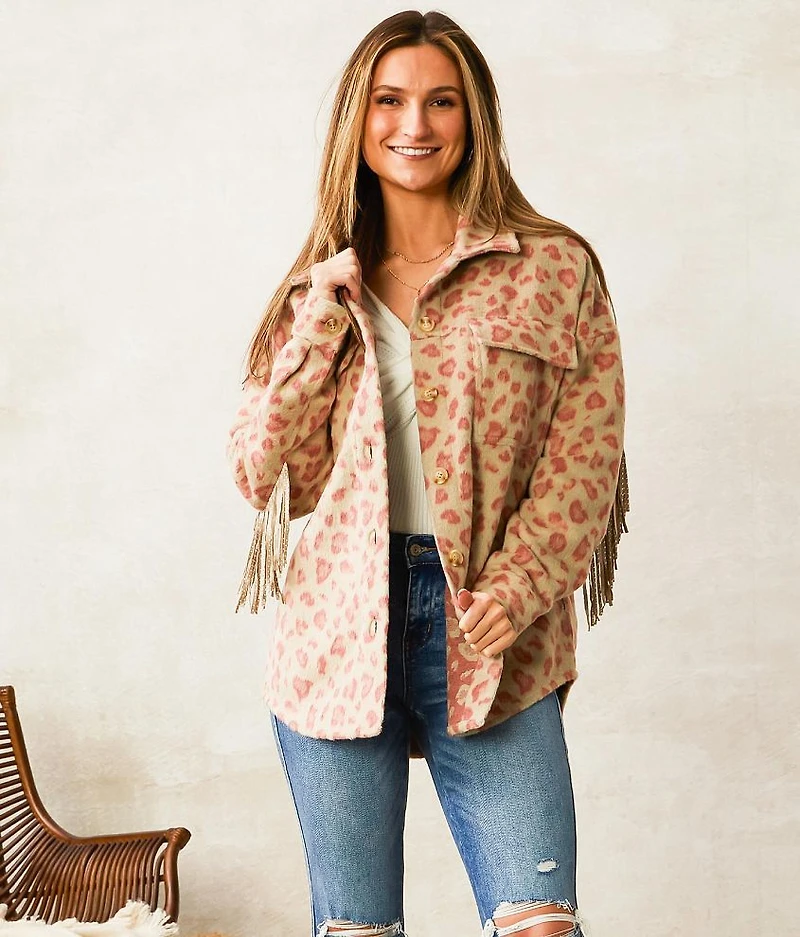 Brushed Leopard Fringe Shacket