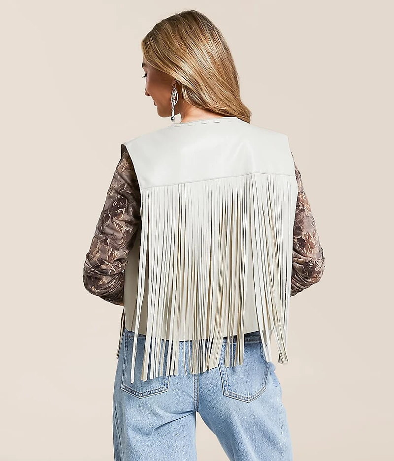 Faux Leather Fringe Vest