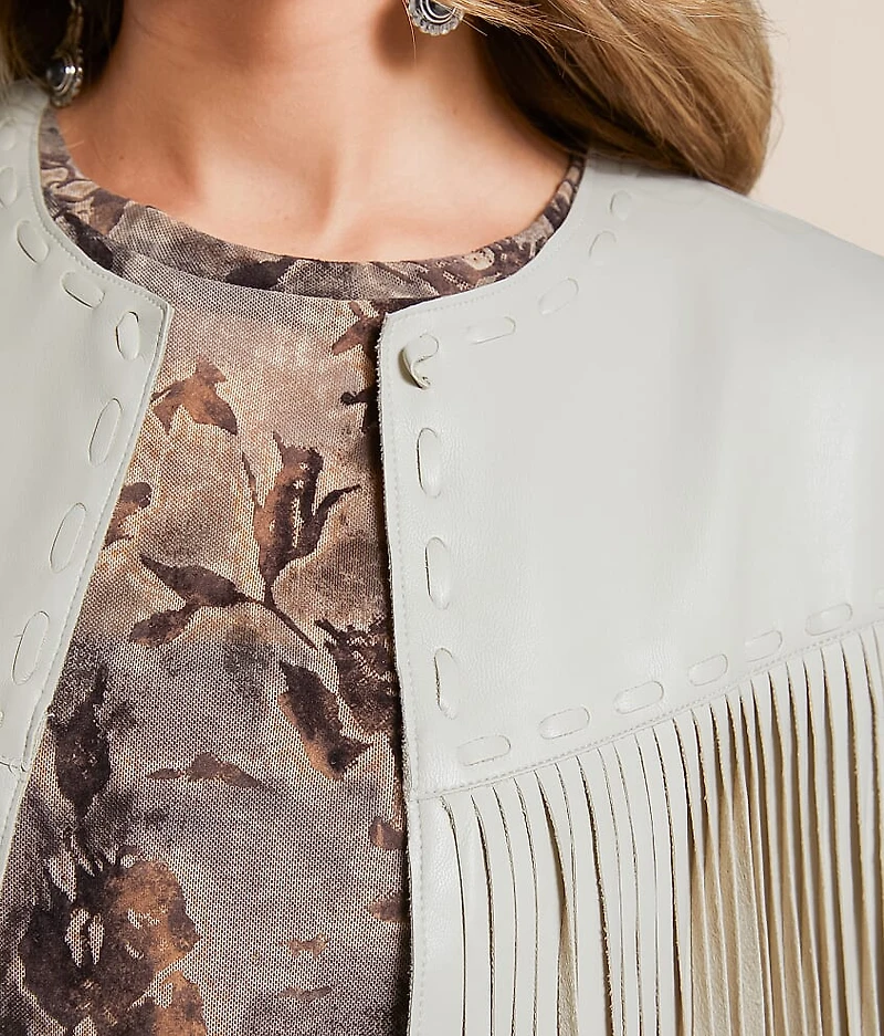 Faux Leather Fringe Vest