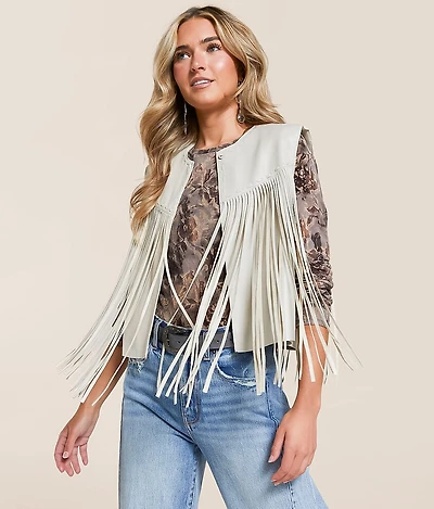 Blue B Faux Leather Fringe Vest