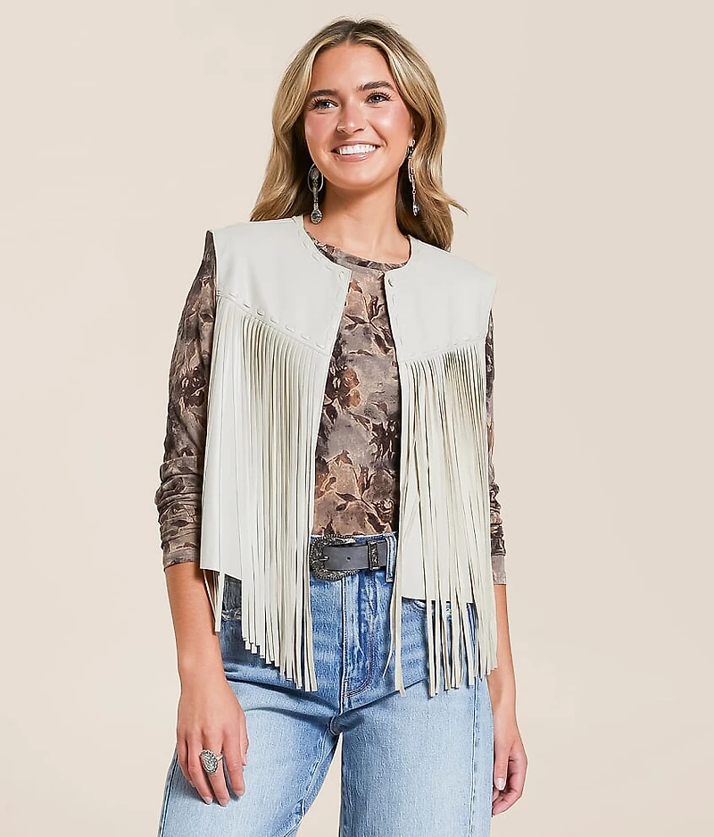 Faux Leather Fringe Vest