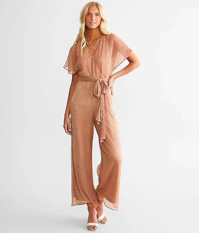 Metallic Pleated Mesh Jumpsuit