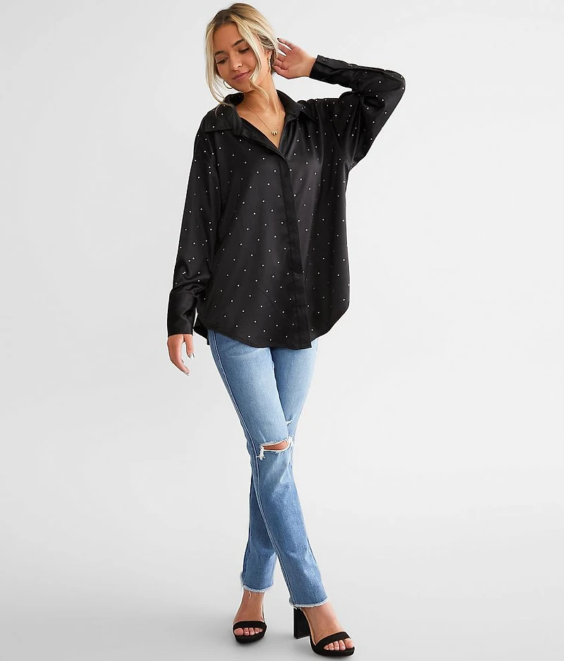 Rhinestone Satin Blouse