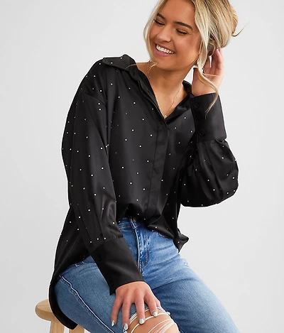 Rhinestone Satin Blouse