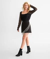 Rhinestone Fringe Surplice Skirt