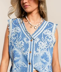 Embroidered Denim Vest