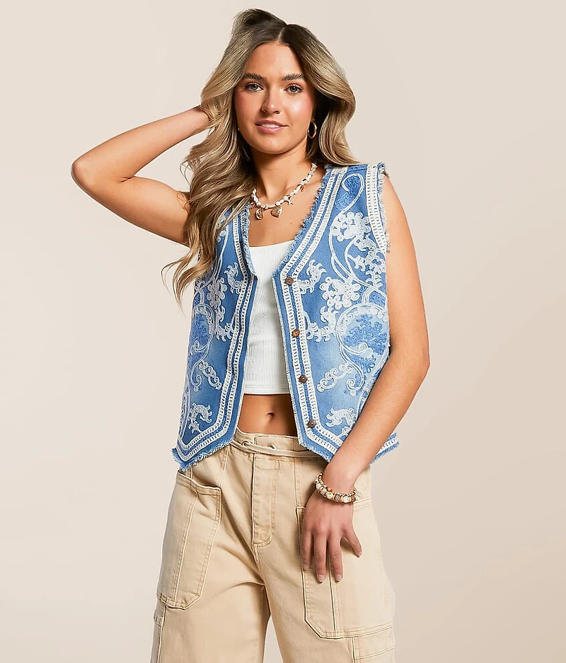 Embroidered Denim Vest