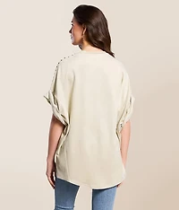 Studded Faux Suede Oversized T-Shirt
