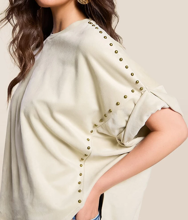 Studded Faux Suede Oversized T-Shirt
