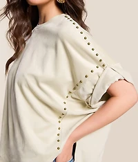 Studded Faux Suede Oversized T-Shirt