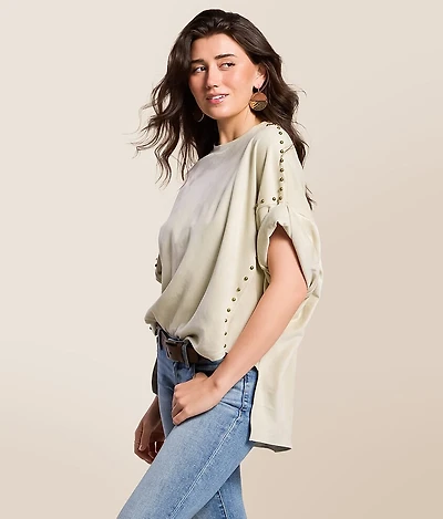Studded Faux Suede Oversized T-Shirt