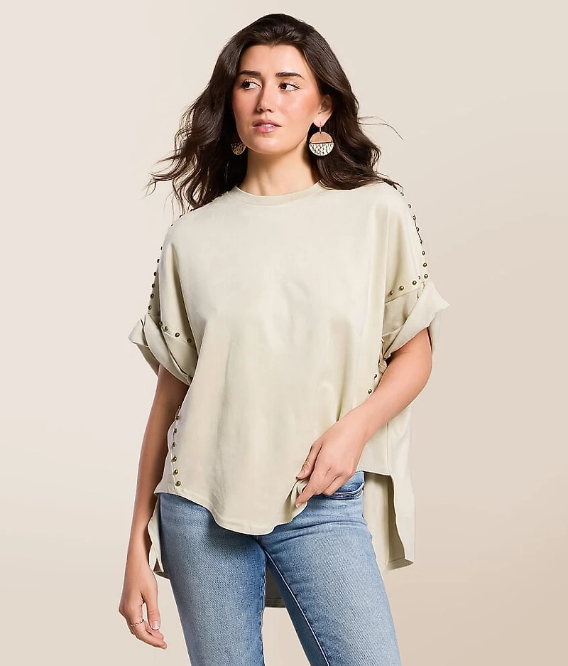 Studded Faux Suede Oversized T-Shirt