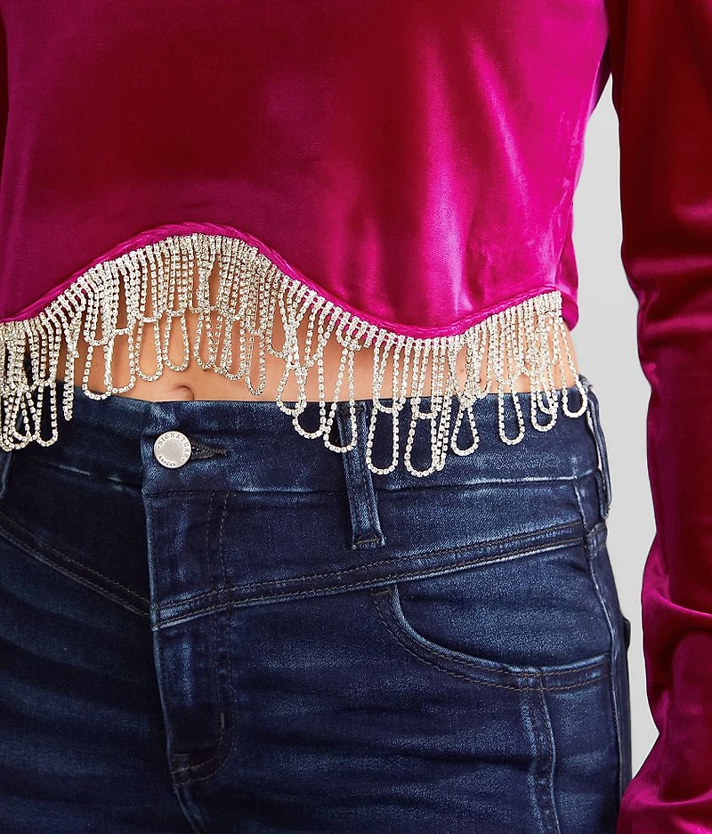 Velvet Rhinestone Fringe Top