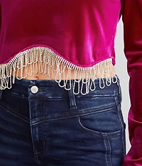 Velvet Rhinestone Fringe Top