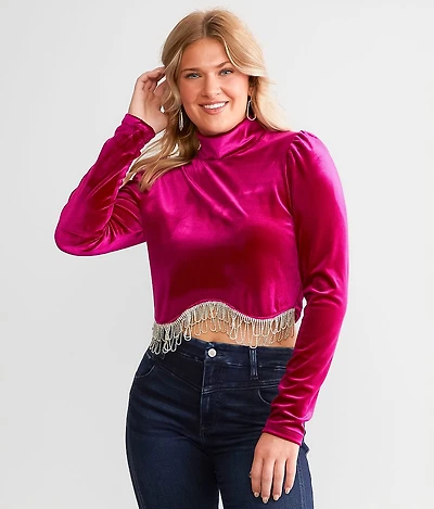 Velvet Rhinestone Fringe Top