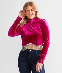 Velvet Rhinestone Fringe Top
