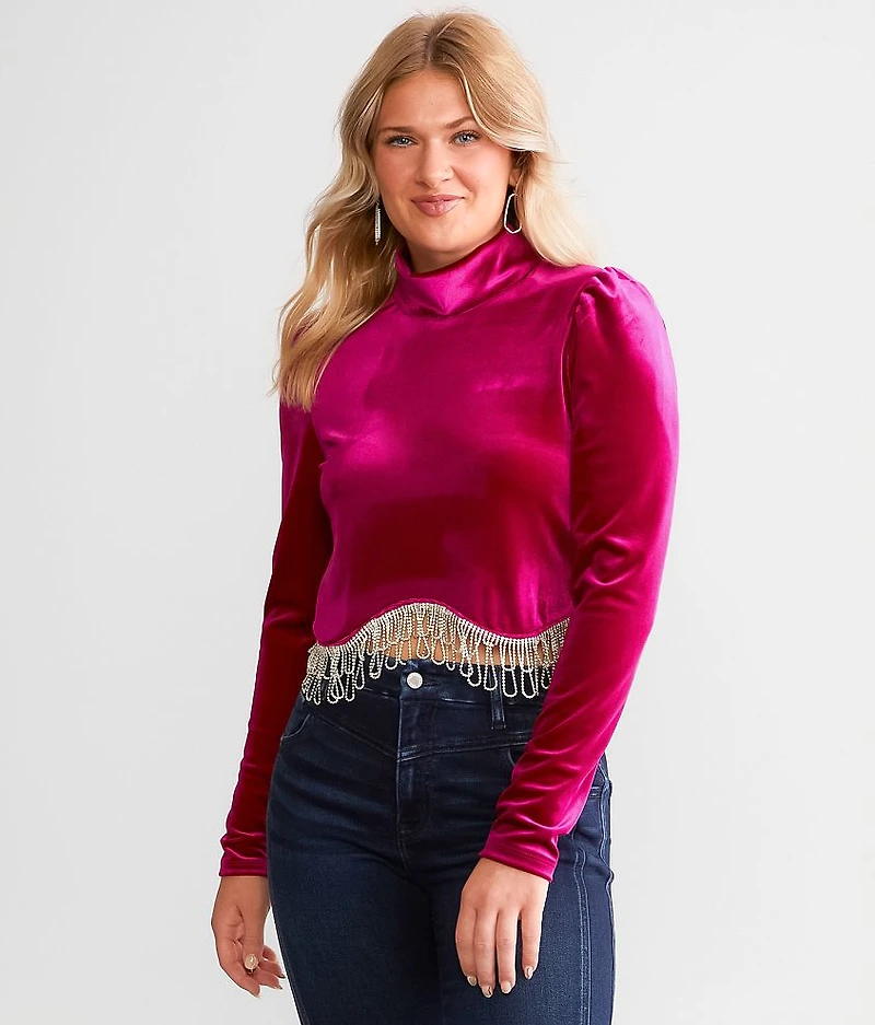 Velvet Rhinestone Fringe Top