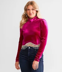 Velvet Rhinestone Fringe Top