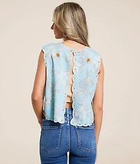 Scalloped Floral Cropped Tank Top