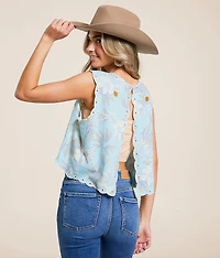 Scalloped Floral Cropped Tank Top