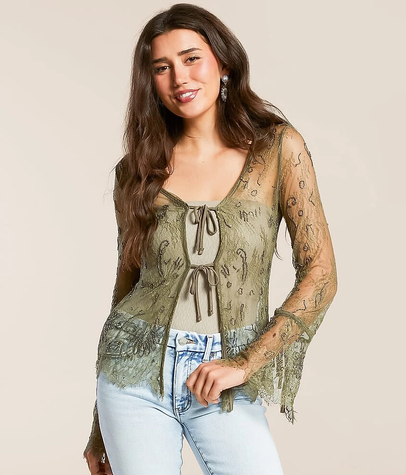 Blue B Beaded Eyelash Lace Top