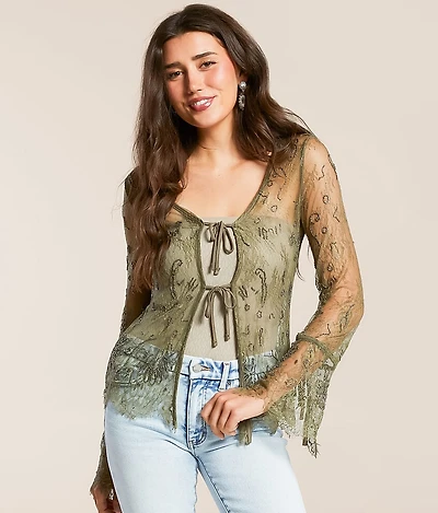 Blue B Beaded Eyelash Lace Top