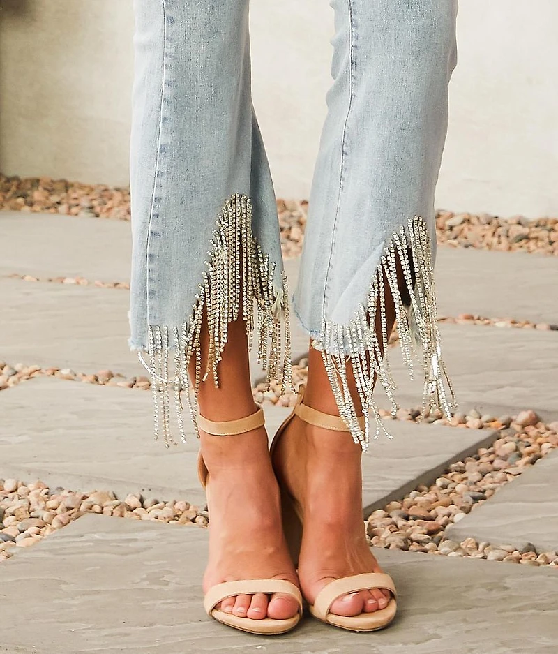 Rhinestone High Rise Cropped Flare Jean