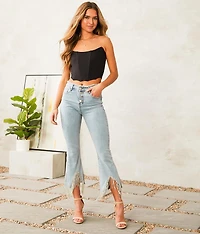 Rhinestone High Rise Cropped Flare Jean