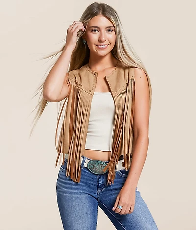 Blue B Faux Suede Fringe Vest