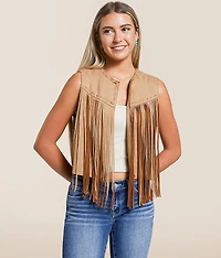 Faux Suede Fringe Vest