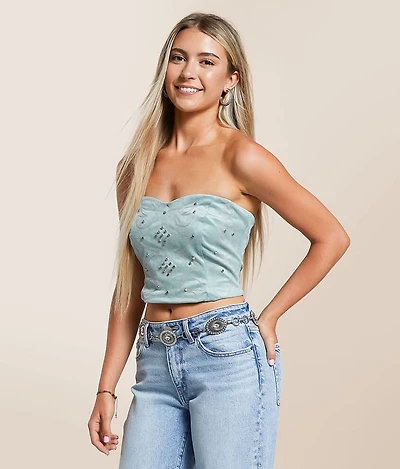 Studded Faux Suede Tube Top