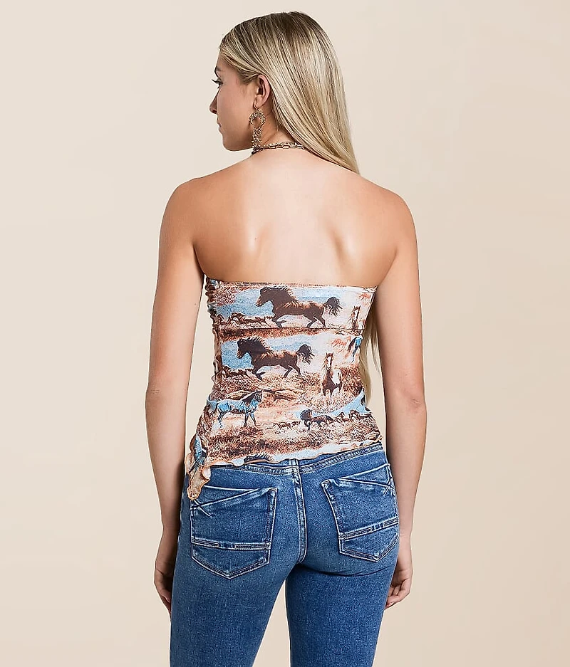 Horse Print Mesh Tube Top