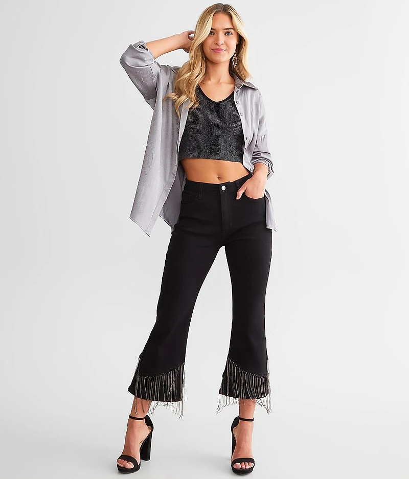 Rhinestone High Rise Cropped Flare Jean
