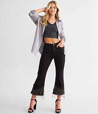 Rhinestone High Rise Cropped Flare Jean