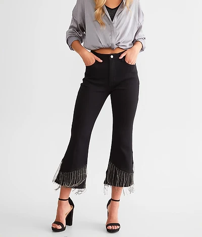 Rhinestone High Rise Cropped Flare Jean