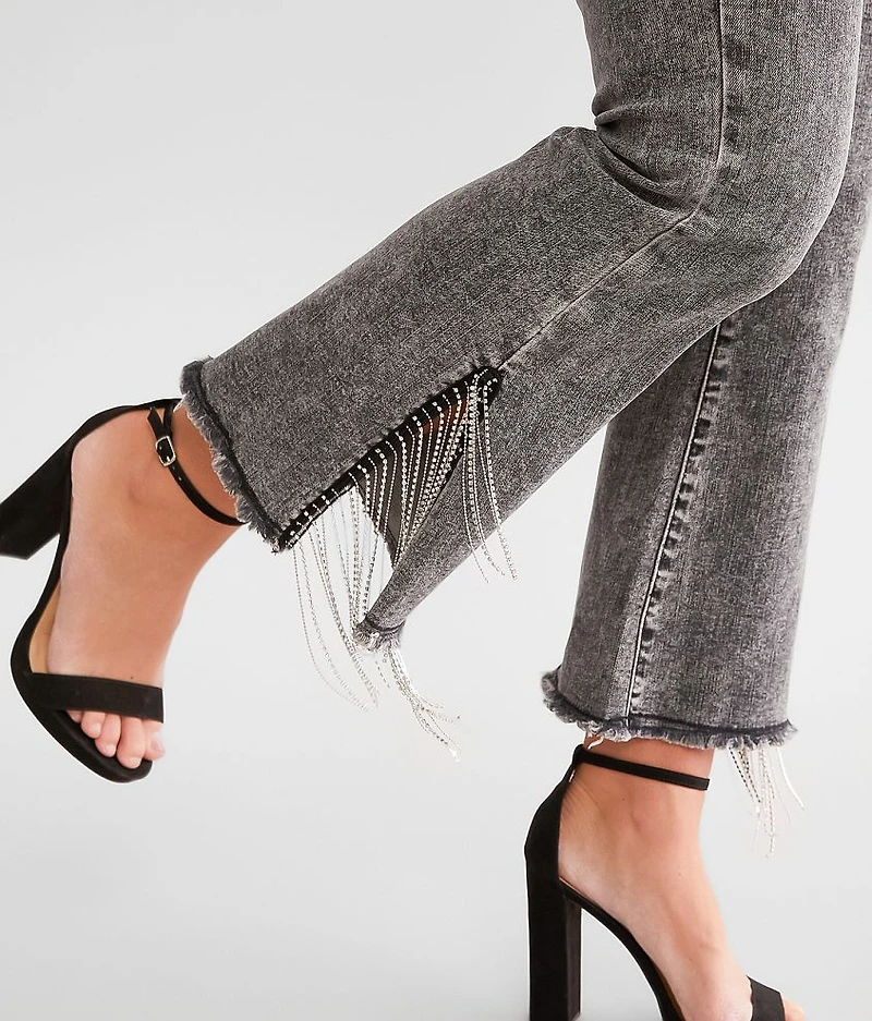 Rhinestone High Rise Cropped Flare Jean