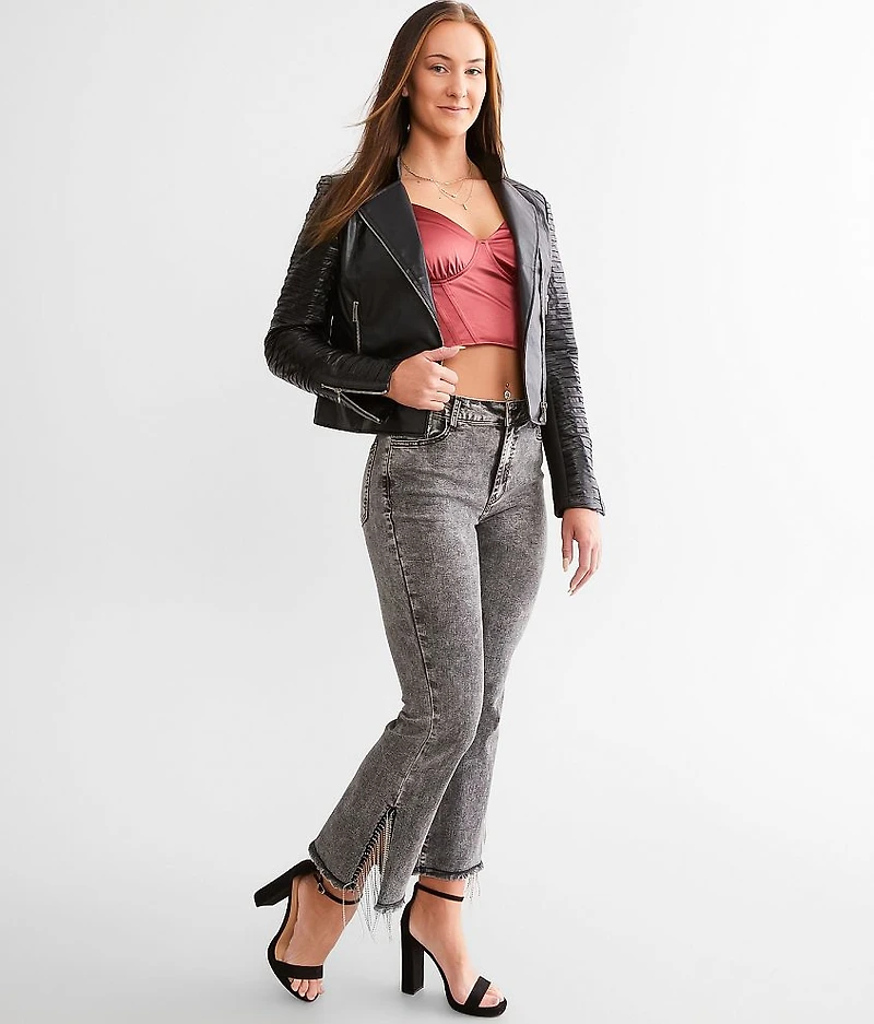 Rhinestone High Rise Cropped Flare Jean