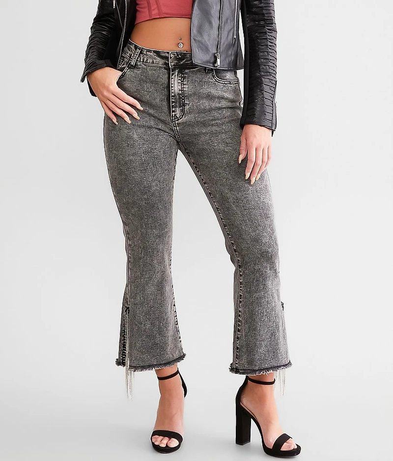Rhinestone High Rise Cropped Flare Jean
