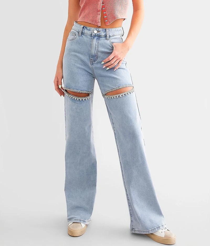 Ultra High Rise Wide Leg Rhinestone Stretch Jean