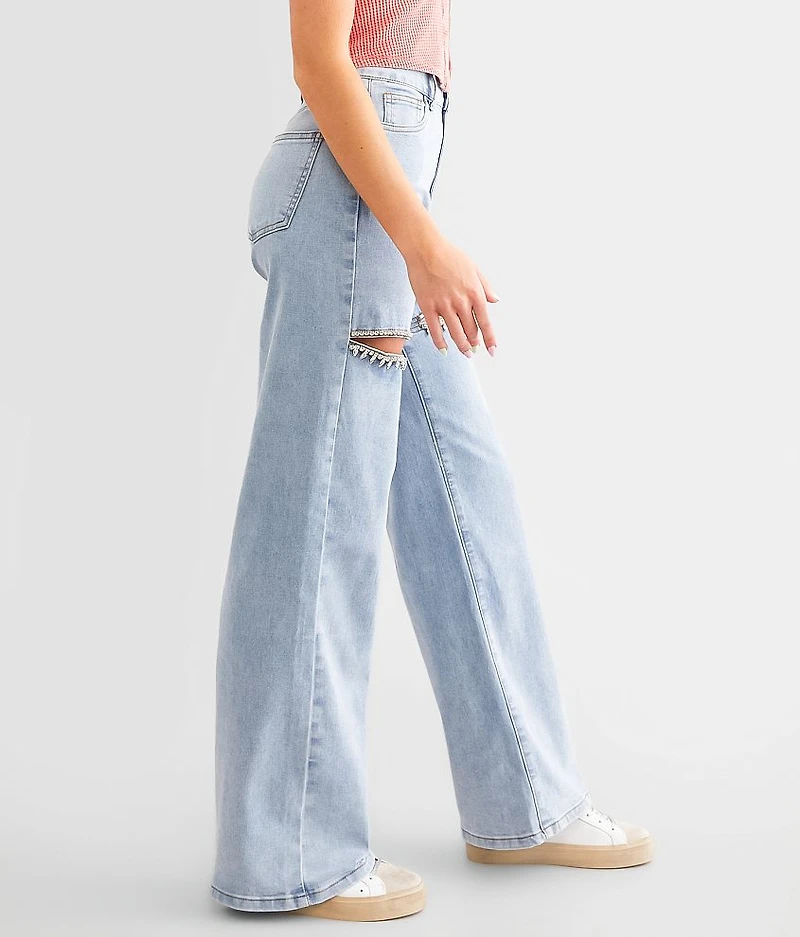 Ultra High Rise Wide Leg Rhinestone Stretch Jean