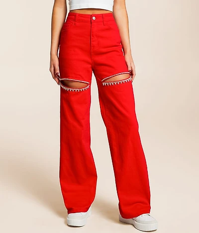 Ultra High Rise Wide Leg Rhinestone Stretch Jean