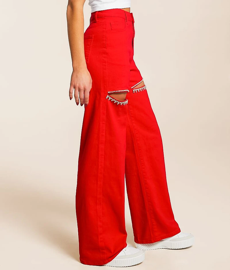 Ultra High Rise Wide Leg Rhinestone Stretch Jean