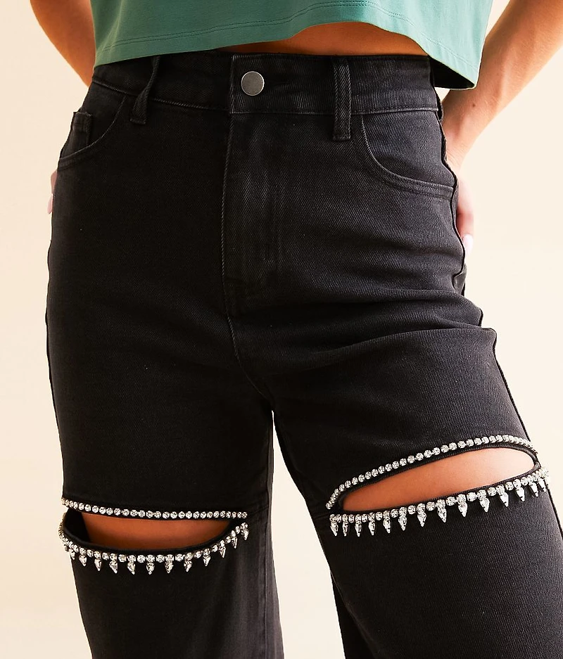 Ultra High Rise Wide Leg Rhinestone Stretch Jean