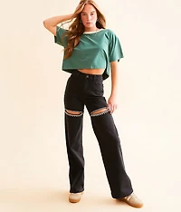 Ultra High Rise Wide Leg Rhinestone Stretch Jean