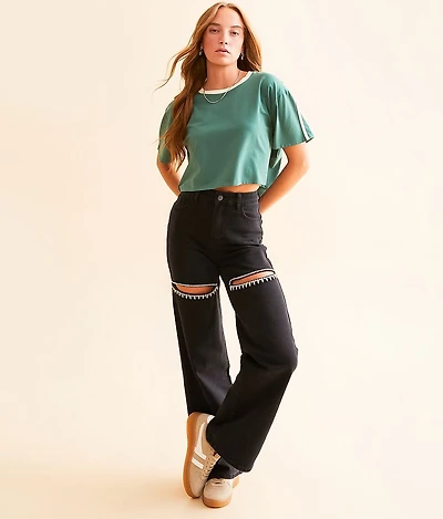 Blue B Ultra High Rise Wide Leg Rhinestone Stretch Jean